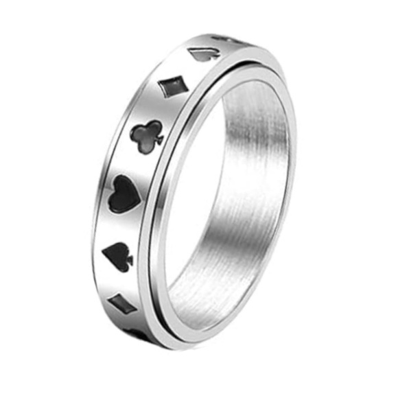 MoonFlowerBtq Other - Silver Black Poker Anxiety Fidget Spinner Ring